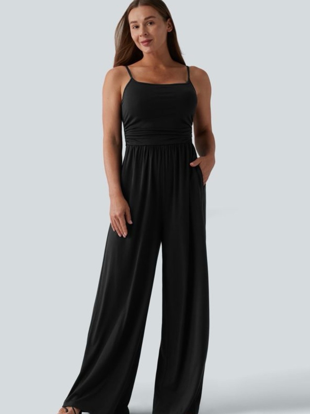 HALARA SZ M Adjustable Strap Ruched Wide Leg Jumpsuit NWT